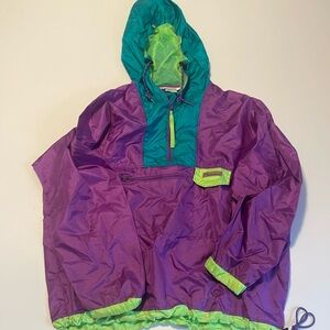 Y2K Columbia Color Block Women's Windbreaker Purple teal L Goprcore Boxy Ripstop